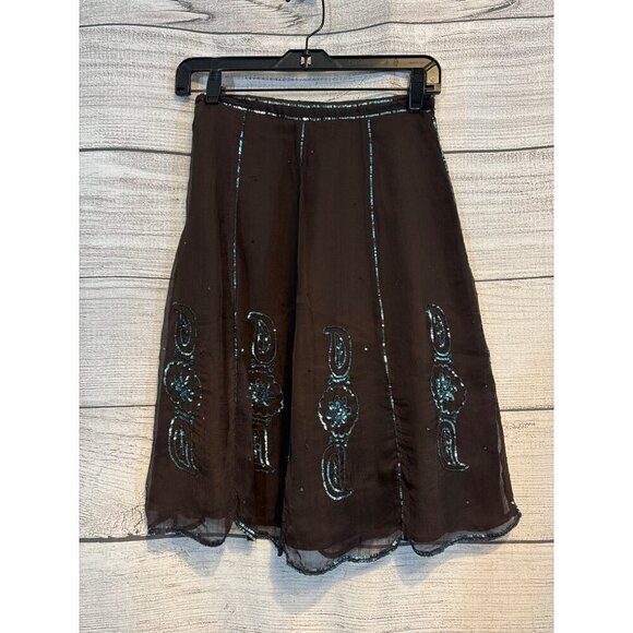 Casting Boho Chic Brown Skirt With Sequin Floral Size - Picture 3 of 5